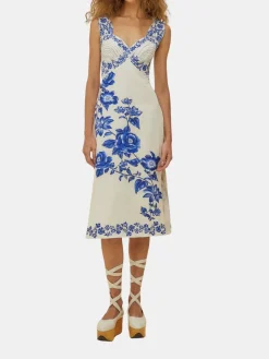Cascade Wavy Sleeveless Midi Dress