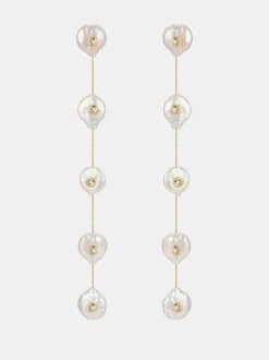 Falling Pearl and Crystal Dott Earrings