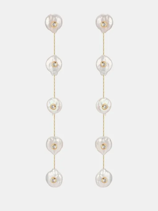 Falling Pearl and Crystal Dott Earrings