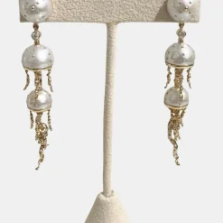 Jellyfish Quartz and White Pearl Drop Earring with Diamonds