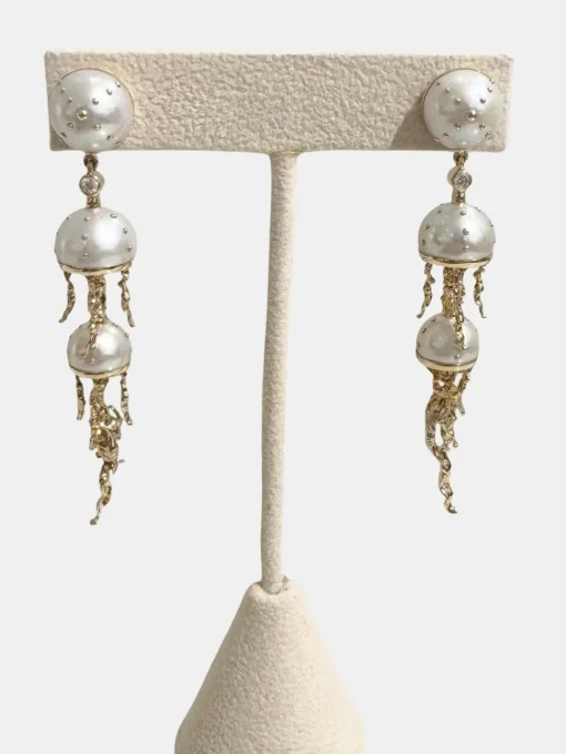 Jellyfish Quartz and White Pearl Drop Earring with Diamonds