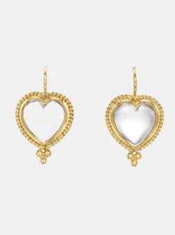 18k Braided Heart Earrings w/ Heart Rock Crystal