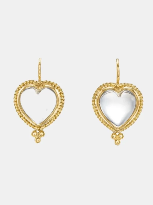 18k Braided Heart Earrings w/ Heart Rock Crystal