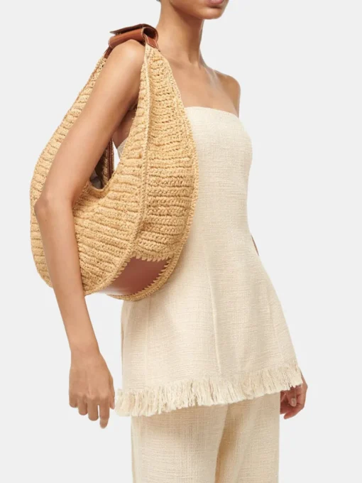 Large Raffia Moon Tote Bag