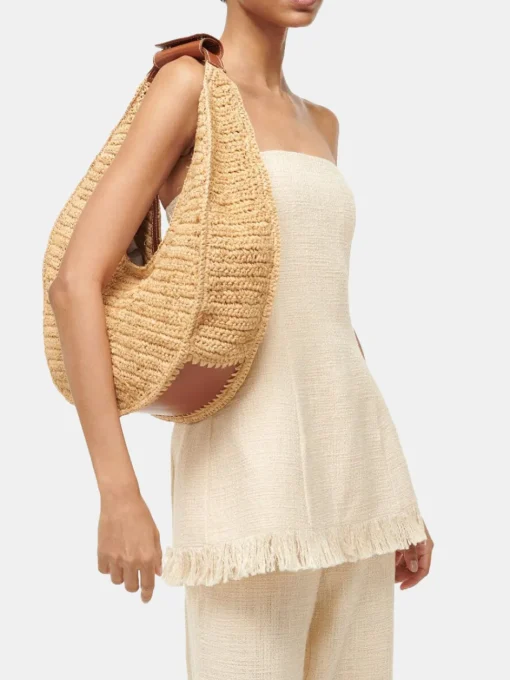 Large Raffia Moon Tote Bag