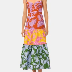 Tropical Swing Mix Midi Dress
