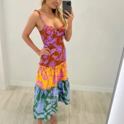 Tropical Swing Mix Midi Dress