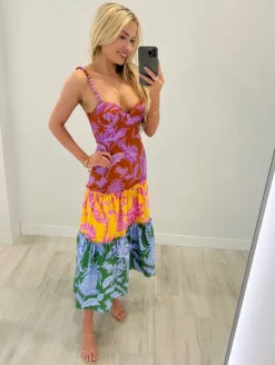 Tropical Swing Mix Midi Dress