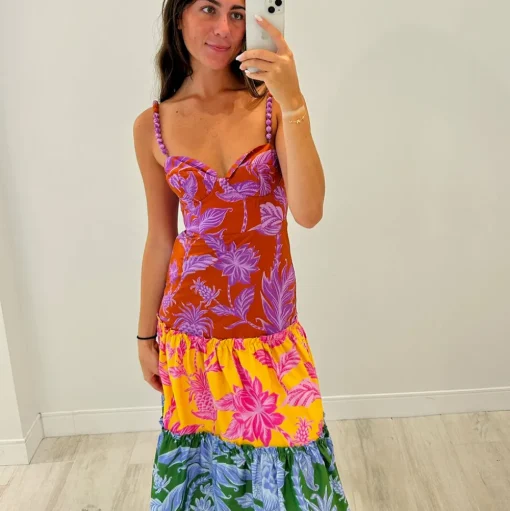 Tropical Swing Mix Midi Dress
