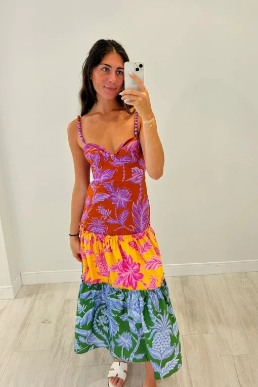 Tropical Swing Mix Midi Dress