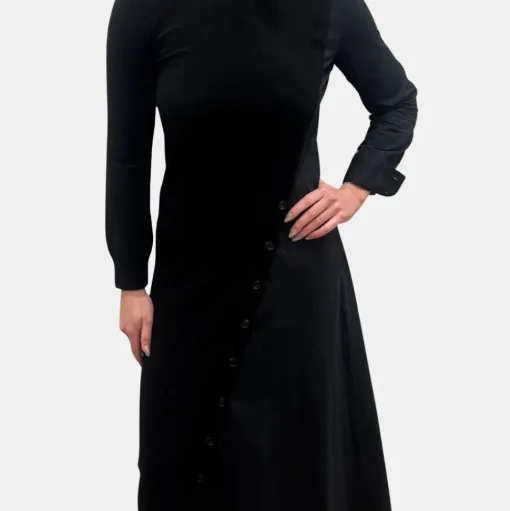 Wool Cashmere Mixed Media Asymmetrical Dress