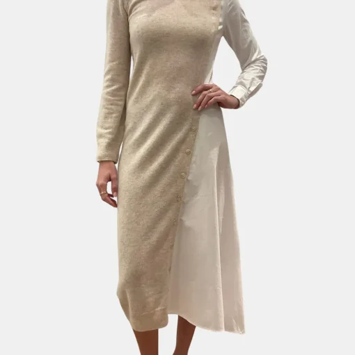 Wool Cashmere Mixed Media Asymmetrical Dress