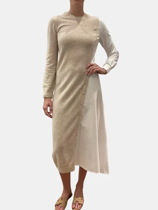 Wool Cashmere Mixed Media Asymmetrical Dress